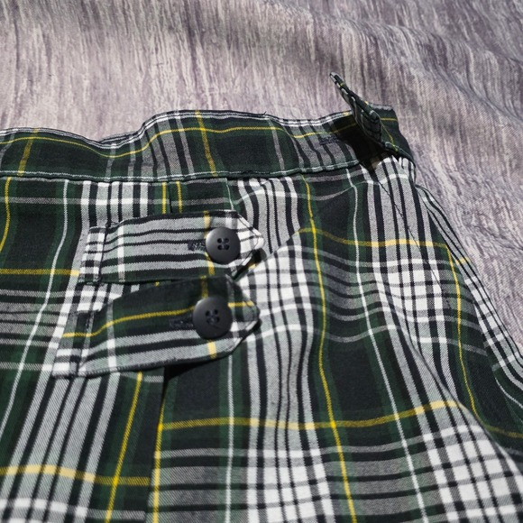 DENNIS JUNIOR Plaid Skirt Women's Green White Yellow Button Detail Schoolgirl - Picture 2 of 12